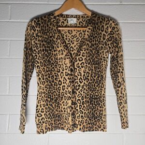 Vtg Milly Leopard Print Button Front Cardigan Medium Merino Wool Animal Print